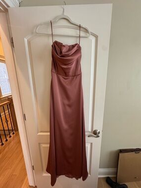 Amsale Dusty Rose Satin Strapless Cowl Slip Gown